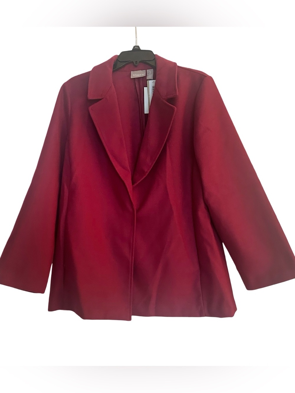 Chicoโs Long Melton Jacket Size 2 (L) Refined Maroon Burgundy Blazer NWT $99.95